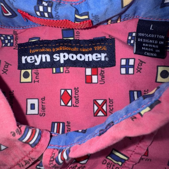 Reyn Spooner Shirt Mens Large Pink Nautical Signal Flag Short Sleeve Cotton L - Picture 2 of 8